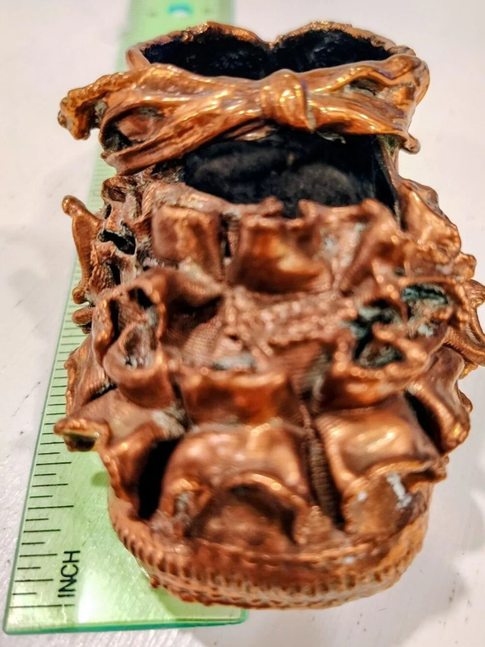 Vintage 1930-1940 Copper Plated Ruffled Baby Shoe